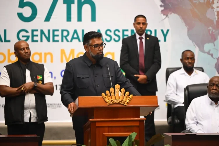 President Dr Mohamed Irfaan Ali addressing the formal opening of the 57th Caribbean Broadcasting Union (CBU) Annual General Assembly