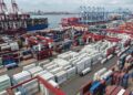 Containers are handled at a foreign trade terminal in Qingdao, east China's Shandong Province, August 13, 2026. /VCG
