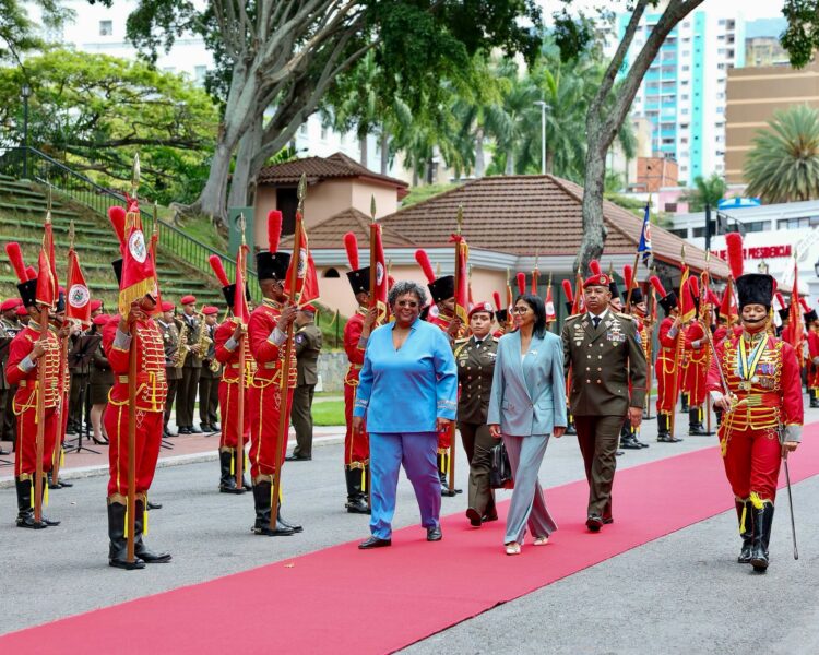 Barbados Prime Minister Mia Amor Mottley and Venezuelan President Delcy Rodríguez