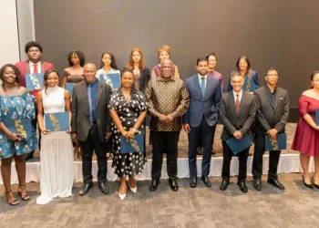 Prime Minister, Brigadier (Ret’d) Mark Phillips, along with Minister of Culture, Youth and Sports, Charles Ransom with awardees