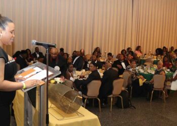 Chargé d’Affaires, a.i., at the Embassy of Jamaica, Washington D.C., Ms. Lishann Salmon, delivers the Keynote address at the Jamaican Association of Maryland’s (JAM) 64th Annual Independence Gala, held Saturday, August 8, 2026 at Martin’s West. – Photo Derrick Scott