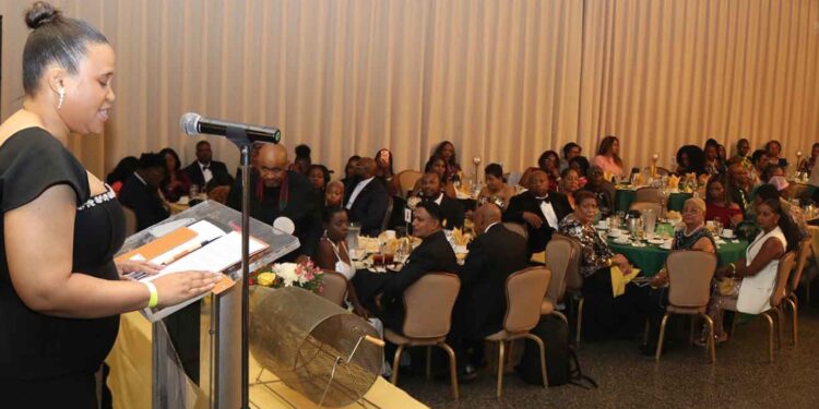 Chargé d’Affaires, a.i., at the Embassy of Jamaica, Washington D.C., Ms. Lishann Salmon, delivers the Keynote address at the Jamaican Association of Maryland’s (JAM) 64th Annual Independence Gala, held Saturday, August 8, 2026 at Martin’s West. – Photo Derrick Scott