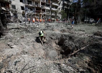Photo taken on July 2, 2026 shows the site of a missile strike in Kiev, Ukraine. (Photo by Peter Druk/Xinhua)