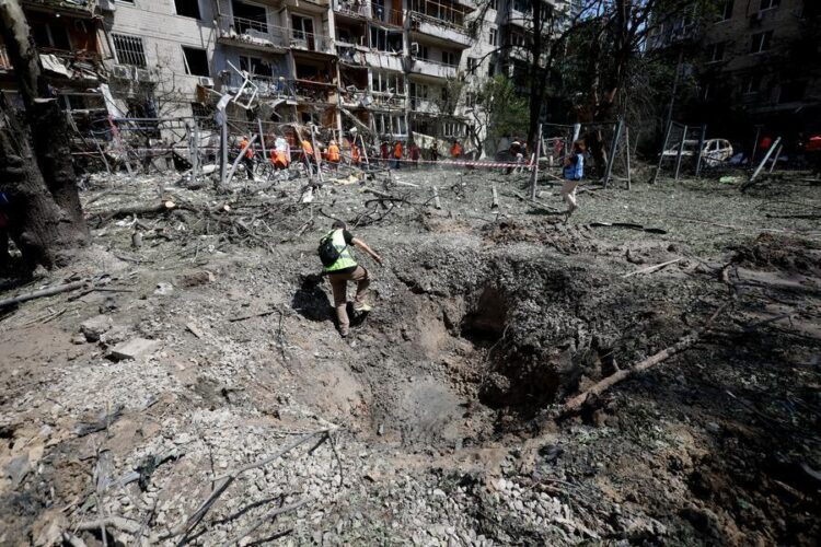 Photo taken on July 2, 2026 shows the site of a missile strike in Kiev, Ukraine. (Photo by Peter Druk/Xinhua)