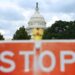 This photo, taken on Aug. 28, 2026, shows a stop sign with the U.S. Capitol building in the background in Washington, D.C., the United States. (Xinhua/Li Rui)