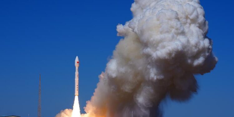 A Lijian-1 Y18 carrier rocket carrying nine satellites blasts off from the Dongfeng commercial space innovation pilot zone in northwest China, Sept. 20, 2026. (Photo by Wang Jiangbo/Xinhua)