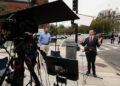 MS NOW White House correspondent Vaughn Hillyard reports from a street corner just outside the White House after US President Donald Trump banned three major news outlets (CNN, MS NOW and Politico) from the White House, in Washington, DC, US, Sept 21, 2026. [Photo/Agencies]