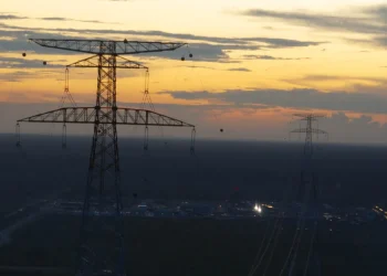 Electricity towers at the Wales Gas-To-Energy Plant