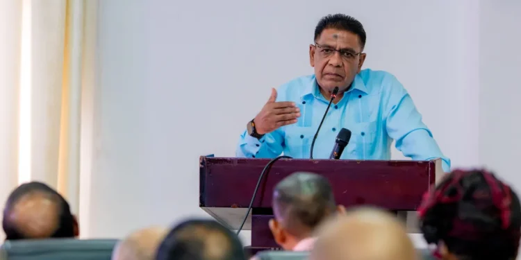 Minister of Agriculture, Zulfikar Mustapha, during his feature address at the El Niño Preparedness Forum at the Author Chung Conference Centre on Monday