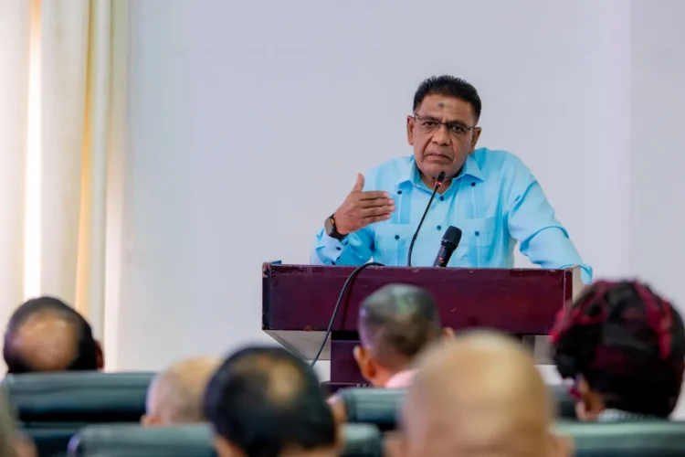 Minister of Agriculture, Zulfikar Mustapha, during his feature address at the El Niño Preparedness Forum at the Author Chung Conference Centre on Monday
