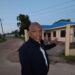 MP Sherod Duncan pointing to the shuttered Mabaruma Health Centre