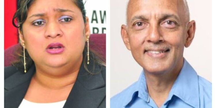 L-R Minister Priya Manickchand and former Minister Roland Bulkan