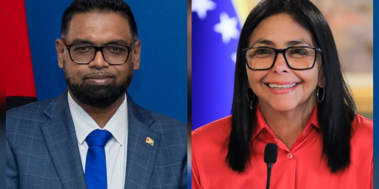President Irfaan Ali and Venezuela’s acting President Delcy Rodríguez
