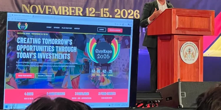 Minister of Tourism, Industry and Commerce, Susan Rodrigues addressing the launched of Guy Expo 2026
