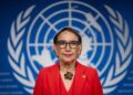 (FILES) Secretary-General of the United Nations Trade and Development (UNCTAD) Rebeca Grynspan looks on prior to a press conference ahead of the 16th UN conference on trade and development, in Geneva, on October 13, 2025. Former Costa Rican Vice President Rebeca Grynspan officially joined the race to become the first woman to head the United Nations Secretariat replacing Antonio Guterres, the Costa Rican government announced on March 3, 2026. She is competing with former Chilean President Michelle Bachelet, the director of the International Atomic Energy Agency (IAEA), Argentine Rafael Grossi, and former Senegalese President Macky Sall to take office next year. (Photo by Fabrice COFFRINI / AFP)