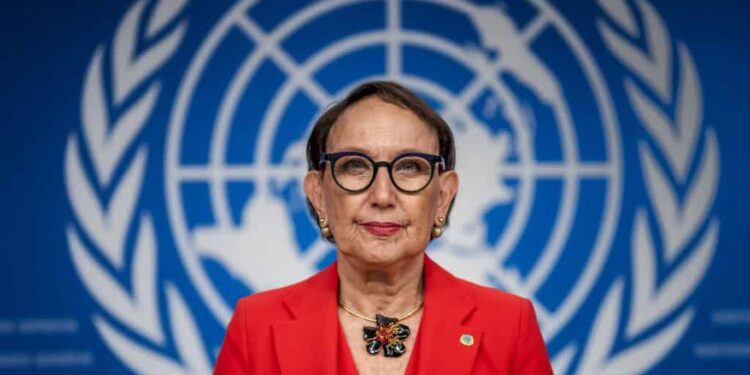 (FILES) Secretary-General of the United Nations Trade and Development (UNCTAD) Rebeca Grynspan looks on prior to a press conference ahead of the 16th UN conference on trade and development, in Geneva, on October 13, 2025. Former Costa Rican Vice President Rebeca Grynspan officially joined the race to become the first woman to head the United Nations Secretariat replacing Antonio Guterres, the Costa Rican government announced on March 3, 2026. She is competing with former Chilean President Michelle Bachelet, the director of the International Atomic Energy Agency (IAEA), Argentine Rafael Grossi, and former Senegalese President Macky Sall to take office next year. (Photo by Fabrice COFFRINI / AFP)