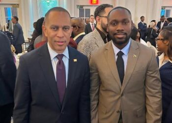 Minister of Labour and Manpower Planning Keoma Griffith with House Democratic Leader Hakeem Jeffries in Washington, D.C.