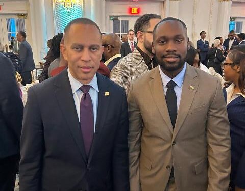 Minister of Labour and Manpower Planning Keoma Griffith with House Democratic Leader Hakeem Jeffries in Washington, D.C.