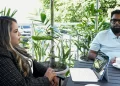 President Dr Mohamed Irfaan Ali engaging with journalist Fareeza Haniff during the special interview (DPI photo)