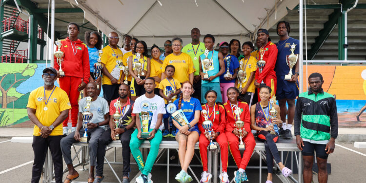 Flashback: CARICOM Secretary‑General Dr Carla Barnett (second row, ninth from right), Deputy Secretary‑General Dr Armstrong Alexis (front row, far left), and Saint Lucia’s Minister for Education, Youth Development, Sports and Digital Transformation, the Honourable Kenson Casimir (second row, eighth from right), pictured with winners alongside CARICOM and government officials at the 19th CARICOM Road Run/Walk held on Sunday, 5 July in Gros Islet, Saint Lucia.