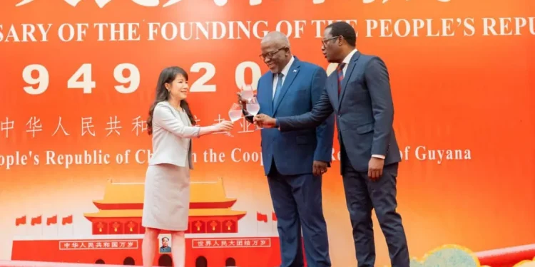 Guyana’s Prime Minister Brigadier (Ret’d), Mark Phillips, Foreign Affairs Minister Huge Todd and China’s ambassador to Guyana Her Excellency Yang Yang