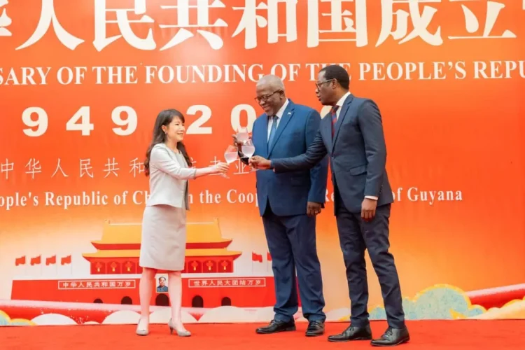 Guyana’s Prime Minister Brigadier (Ret’d), Mark Phillips, Foreign Affairs Minister Huge Todd and China’s ambassador to Guyana Her Excellency Yang Yang