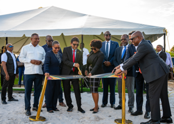 Attorney General Anil Nandlall, SC, and officials of the Council of Legal Education cut the ribbon, officially breaking ground for construction to begin (Elton John photo)