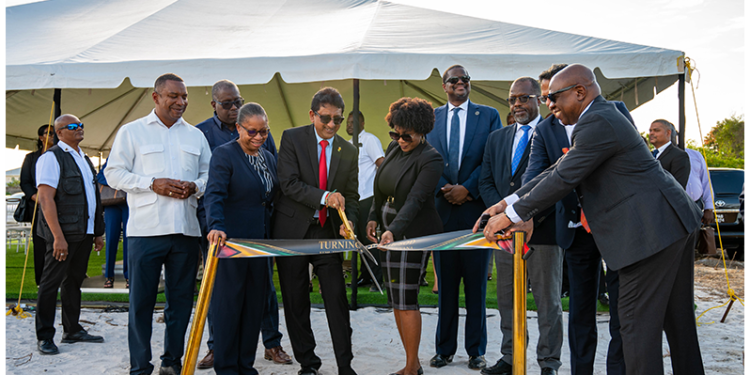 Attorney General Anil Nandlall, SC, and officials of the Council of Legal Education cut the ribbon, officially breaking ground for construction to begin (Elton John photo)