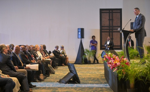 Prime Minister, Dr. the Most. Hon. Andrew Holness (right), addresses the opening ceremony of the Commonwealth Magistrates’ & Judges’ Association (CMJA) 2026 Annual Conference, at the Jamaica Pegasus Hotel in Kingston on Monday (Sept. 21). (JIS photo)