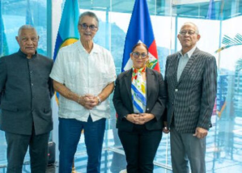 From L-R: Haiti's Minister of Foreign Affairs, Her Excellency Raina Forbin; EPG Members, former Prime Ministers Mr. Perry Christie of The Bahamas; Dr. Kenny Anthony of Saint Lucia; and Mr. Bruce Golding of Jamaica