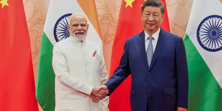In this photo provided by Indian Prime Minister's Office, Indian Prime Minister Narendra Modi, left, and Chinese President Xi Jinping shake hands before their meeting on the sidelines of the Shanghai Cooperation Organization (SCO) summit in Tianjin, China Sunday, Aug. 31, 2025.
Indian Prime Minister's Office/AP