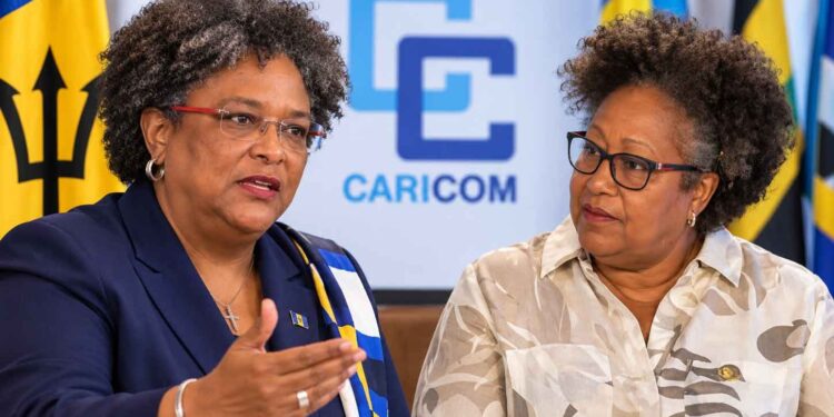 Prime Minister Mia Mottley and CARICOM Sec Gen Dr. Carla Barnett (WiredJA photo)