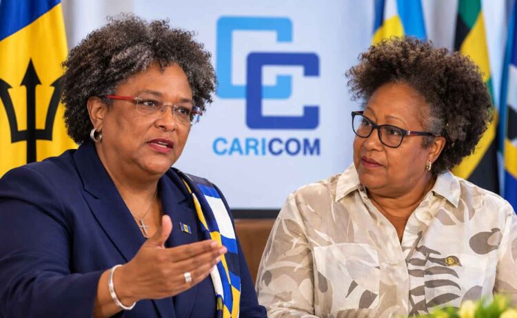 Prime Minister Mia Mottley and CARICOM Sec Gen Dr. Carla Barnett (WiredJA photo)