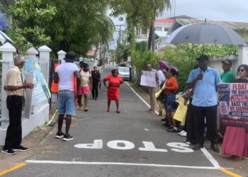 MV Barima Protest on September 22, 2026.  PPP Claudine Benn (in red) disrupting the protest