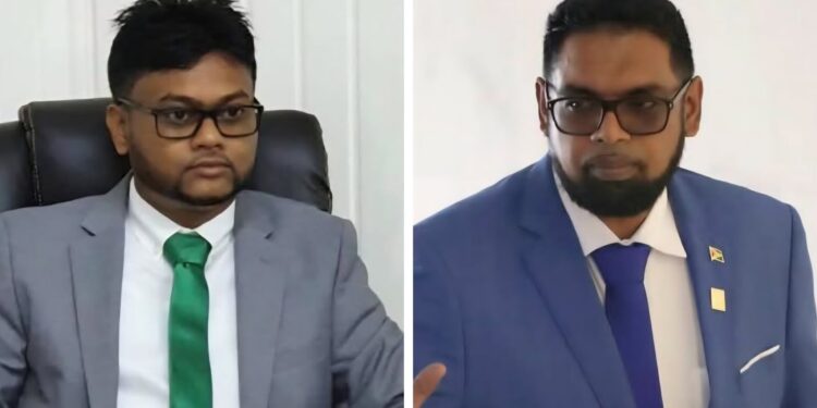 L-R Former Mayor Pt. Ubraj Narine and President Irfaan Ali