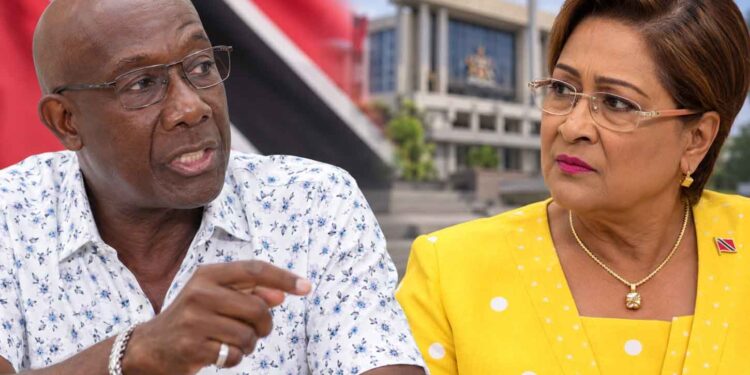 Former Prime Minister Dr. Keith Rowley and Prime Minister Kamla Persad-Bissessar