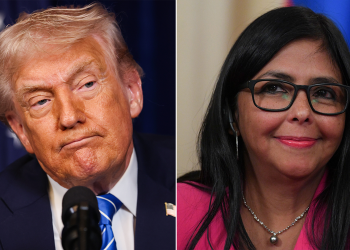 A side-by-side photo of President Donald Trump and Venezuelan Vice President Delcy Rodriguez. (Joe Raedle/Kirill Kudryavtsev/AFP/Getty Images)