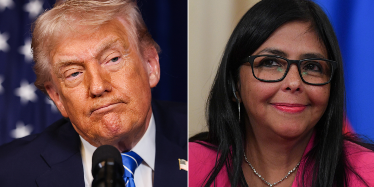 A side-by-side photo of President Donald Trump and Venezuelan Vice President Delcy Rodriguez. (Joe Raedle/Kirill Kudryavtsev/AFP/Getty Images)