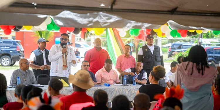 President Dr Mohamed Irfaan Ali addressing residents of Coomacka, Region Ten on Wednesday