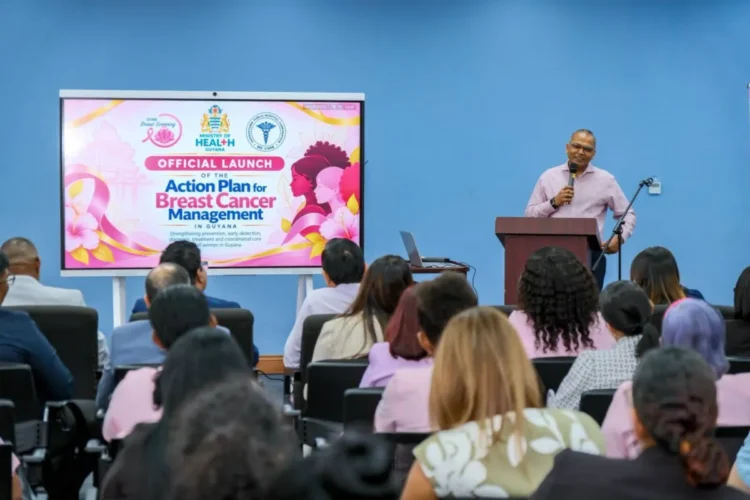 Minister of Health, Dr. Frank Anthony during the launched of the Breast Cancer Action Plan