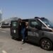 This photo taken on June 7, 2026 shows a China-made self-driving taxi near the Burj Al Arab hotel in Dubai, the United Arab Emirates. (Xinhua/Wen Xinnian)