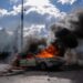 Photo taken on Oct. 17, 2026 shows a burning vehicle during a protest in Paris, France. (Photo by Aurelien Morissard/Xinhua)