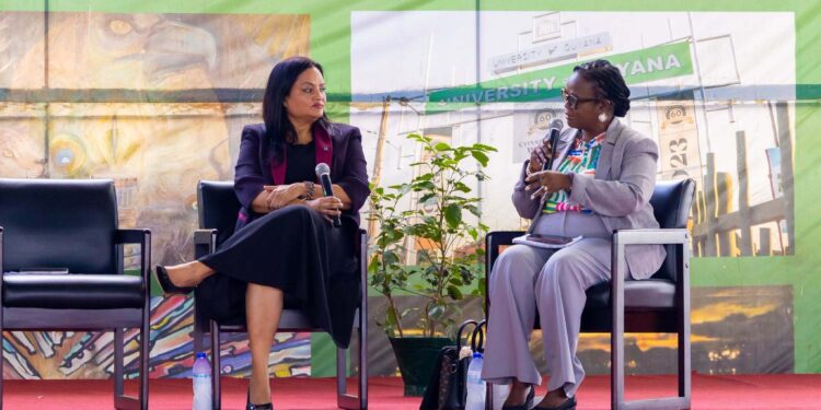 Minister of Human Services and Social Security, Dr. Vindhya Persaud, and Mrs Debbie Hopkinson, Director of the IHRSSF participating in a panel discussion during the 6th Annual Caribbean Sociological Association (CASA) Conference, hosted by the University of Guyana from September 23 to 25, 2026.