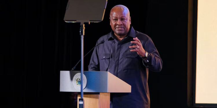 Ghana's President John Dramani Mahama gives a speech in Accra, Ghana, June 18, 2026. REUTERS/Francis Kokoroko Purchase