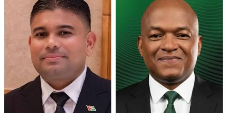 L-R Opposition Leader Azruddin Mohamed, Sherrod Duncan MP (APNU)