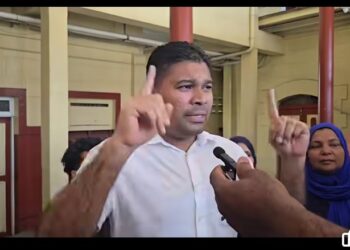 Opposition Leader Azruddin Mohamed specking to the media on Friday October 16, 2026 at the Georgetown Magistrates' Court
