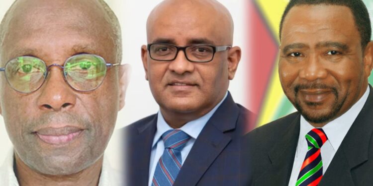 L-R Dr.  Dr. Henry Jeffrey, Bharrat Jagdeo, Robert Corbin