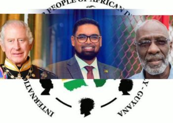 L-R King Charles III, President Irfaan Ali, IDPADA-G Chair, Vincent Alexander