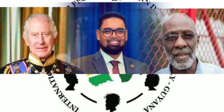 L-R King Charles III, President Irfaan Ali, IDPADA-G Chair, Vincent Alexander