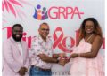 GGI Lead, Alicia Bess-Anderson accepting the award from the Honourable Dr. Frank Anthony, Minister of Health in the presence of Executive Director of the Guyana Responsible Parenthood Association (GRPA), Kobe Smith.